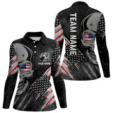 Load image into Gallery viewer, Black American flag retro bowling league jerseys custom skull Women Bowling Polo Shirts, bowler gifts NQS7158
