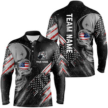 Load image into Gallery viewer, Black American flag retro bowling league jerseys custom skull Men Bowling Polo Shirt, gifts for bowler NQS7158