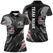 Load image into Gallery viewer, Black American flag retro bowling league jerseys custom skull Women Bowling Polo Shirts, bowler gifts NQS7158
