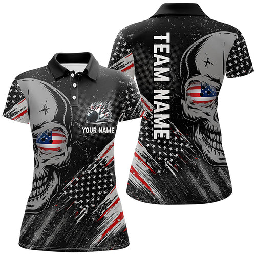 Black American flag retro bowling league jerseys custom skull Women Bowling Polo Shirts, bowler gifts NQS7158