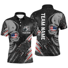Load image into Gallery viewer, Black American flag retro bowling league jerseys custom skull Men Bowling Polo Shirt, gifts for bowler NQS7158