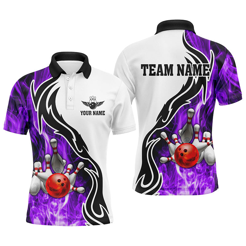 Mens polo bowling shirt Custom bowling ball pins strike team league jersey, bowl gifts | Purple NQS6344