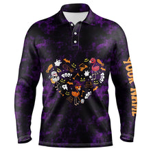 Load image into Gallery viewer, Mens golf polo shirts purple camo Halloween background custom Flamingo golf friends NQS6363