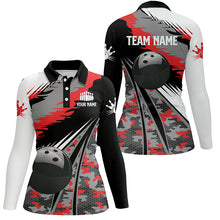 Load image into Gallery viewer, Womens bowling polo shirts Custom black ball red camo Bowling Team Jersey, gift for Bowlers NQS6571