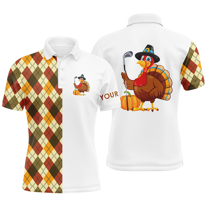 Thanksgiving argyle plaid pattern custom Mens golf polo shirt, Turkey Bird golf tops for men Golf Gift NQS6850