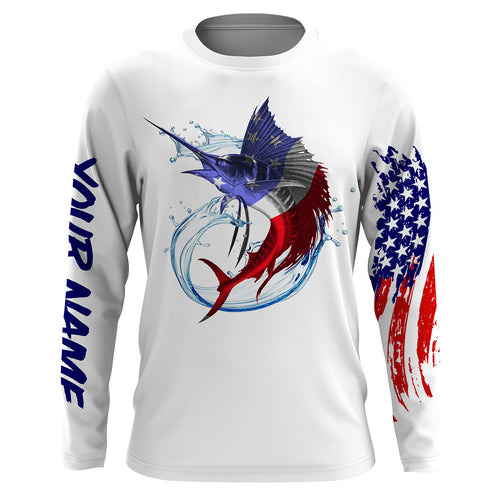 Sailfish fishing American flag patriotic Custom UV protection fishing jersey, Gifts for Fisherman NQS2942