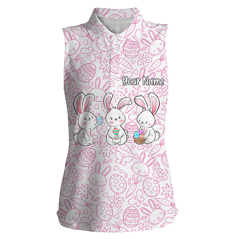 Pink Easter bunny eggs pattern golf shirt custom Womens sleeveless polo shirt, golf shirts for women NQS4923