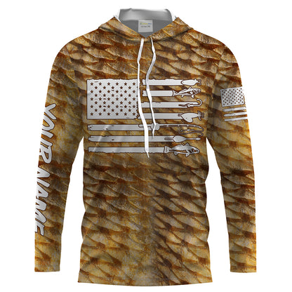 Redfish puppy drum Fishing American flag patriotic Customize Name long sleeves fishing shirts UPF 30+ NQS2220