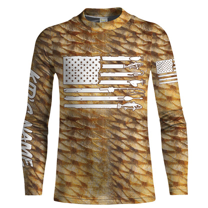 Redfish puppy drum Fishing American flag patriotic Customize Name long sleeves fishing shirts UPF 30+ NQS2220