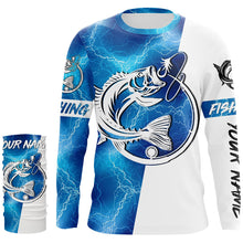 Load image into Gallery viewer, Bass Fishing tattoo blue lightning Customized Name Fishing jerseys performance apparel NQS2644