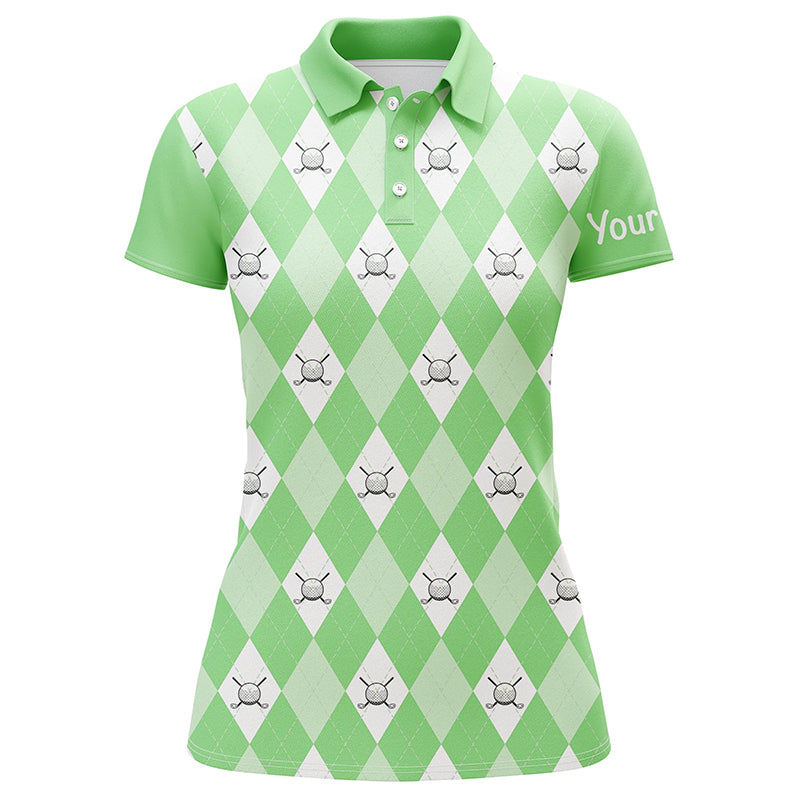 Green argyle plaid pattern Womens golf polos shirts custom golf shirts for women, ladies golf polo NQS5259