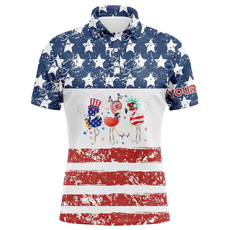Funny American flag Flamingo mens golf polo shirts custom mens patriotic polo shirts, golfing gifts NQS6399