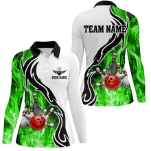 Load image into Gallery viewer, Women bowling polo shirt Custom bowling ball pins strike team league jersey, bowl gifts | Green NQS6405