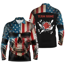 Load image into Gallery viewer, Personalized Skull Bowling Shirt for men Custom Team&#39;s Name American Flag Bowler Jersey Polo Shirt NQS6408