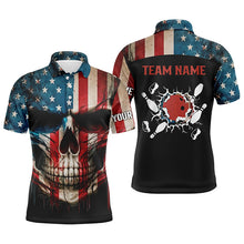 Load image into Gallery viewer, Personalized Skull Bowling Shirt for men Custom Team&#39;s Name American Flag Bowler Jersey Polo Shirt NQS6408