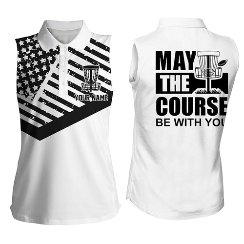 American flag Women sleeveless polo shirt custom May the course be with you disc golf shirts for women NQS4972