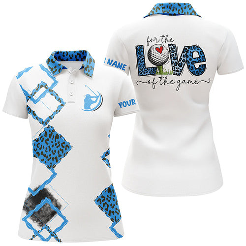White Womens golf polo shirts custom name for the love of the game blue leopard golf shirts NQS5281