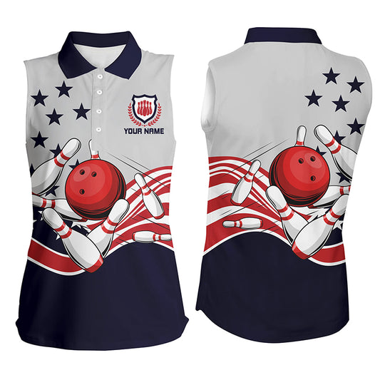 Custom sleeveless bowling shirt for women – personalized team jersey front view