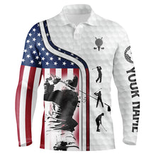 Load image into Gallery viewer, Red white blue American flag patriotic 4th of July golf shirts UPF polo custom name golf gifts for men NQS3489