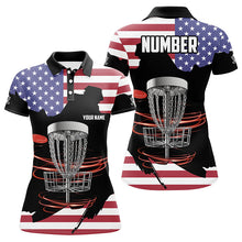 Load image into Gallery viewer, American flag Disc golf basket patriotic Womens disc golf polo shirts custom number disc golf tops NQS7314