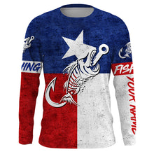 Load image into Gallery viewer, Texas fishing Fish hook skull reaper vintage flag Custom Name sun protection fishing shirts for men NQS3491