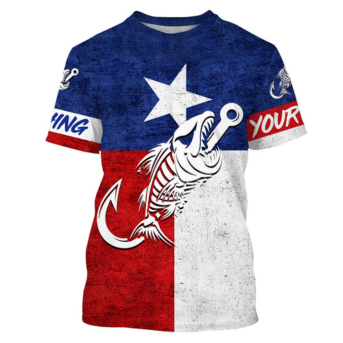 Texas fishing Fish hook skull reaper vintage flag Custom Name sun protection fishing shirts for men NQS3491