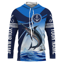 Load image into Gallery viewer, Swordfish fishing blue sea underwater ocean Custom Name performance long sleeve fishing shirt NQS3778