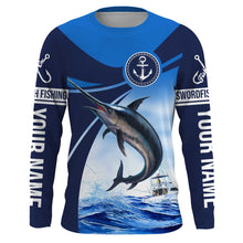 Load image into Gallery viewer, Swordfish fishing blue sea underwater ocean Custom Name performance long sleeve fishing shirt NQS3778