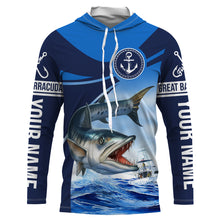 Load image into Gallery viewer, Great barracuda fishing blue sea underwater ocean Custom Name performance long sleeve fishing shirt NQS3779