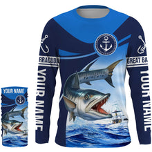 Load image into Gallery viewer, Great barracuda fishing blue sea underwater ocean Custom Name performance long sleeve fishing shirt NQS3779