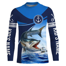 Load image into Gallery viewer, Great barracuda fishing blue sea underwater ocean Custom Name performance long sleeve fishing shirt NQS3779