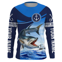 Load image into Gallery viewer, Great barracuda fishing blue sea underwater ocean Custom Name performance long sleeve fishing shirt NQS3779