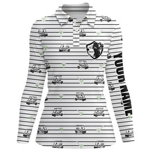 Load image into Gallery viewer, Black and white horizontal stripes custom Women golf polo shirt golf cart pattern ladies golf tops NQS6427