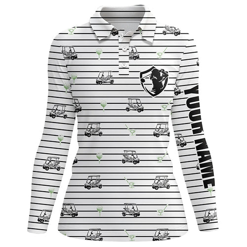 Black and white horizontal stripes custom Women golf polo shirt golf cart pattern ladies golf tops NQS6427