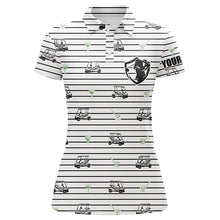 Load image into Gallery viewer, Black and white horizontal stripes custom Women golf polo shirt golf cart pattern ladies golf tops NQS6427