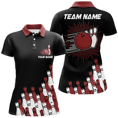 Black retro bowling team shirt custom Women Bowling Polo Shirts, bowling gifts for her | Red NQS7054