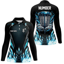Load image into Gallery viewer, Icy blue Womens Disc golf polo shirts custom black disc golf basket jerseys, disc golf shirts NQS7323