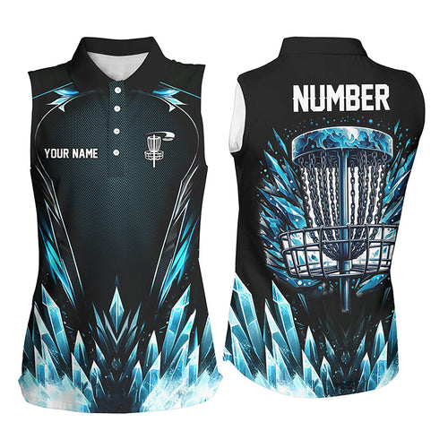Blue camo Women Disc golf sleeveless polo shirts custom black disc golf jerseys, disc golf shirts NQS7323