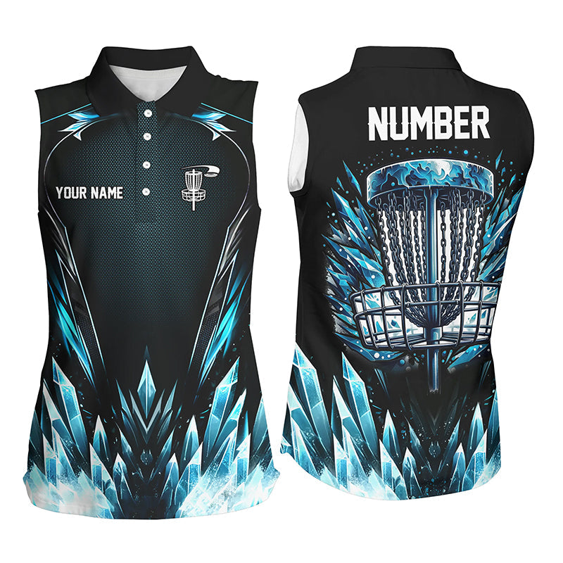 Blue camo Women Disc golf sleeveless polo shirts custom black disc golf jerseys, disc golf shirts NQS7323