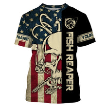 Load image into Gallery viewer, American flag Fish reaper fishing patriotic Custom Name UV Protection fishing jersey Shirts apparel NQS3497