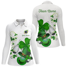 Load image into Gallery viewer, Green shamrock lucky Women bowling polo shirt Custom St Patrick Day team league bowling jerseys NQS7060