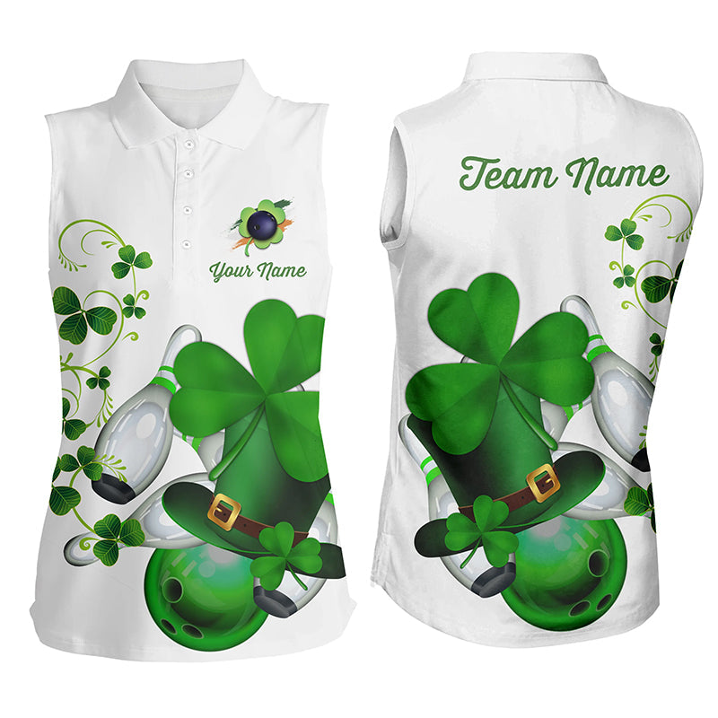 Green shamrock lucky Women Bowling sleeveless Polo shirt Custom St Patrick Day team bowling jersey NQS7060