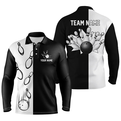Black and white retro vintage Bowling polo shirts for men custom Bowling team jerseys NQS5012