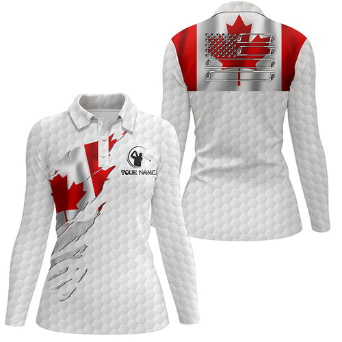 Womens golf polo shirt custom Canadian flag white golf ball skin patriotic golf shirt for womens NQS6669