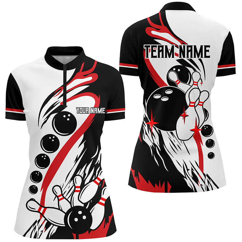 Black and white retro bowling league jerseys custom Women Bowling Quarter Zip Shirt, gifts for bowlers NQS7061
