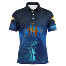 Load image into Gallery viewer, Mens golf polo shirts custom Jesus is my savior easter golf wear for mens, golfer gifts | Blue NQS5021