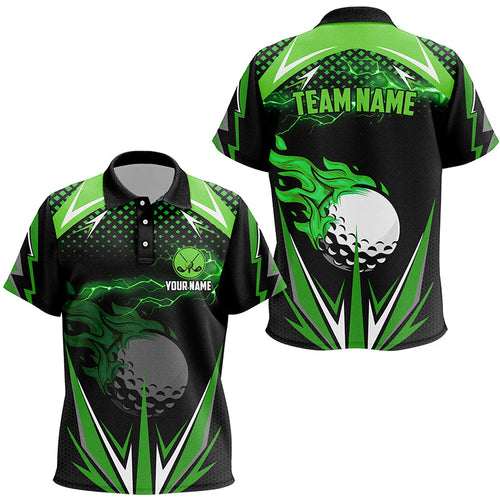 Black Kid golf polo shirts custom green fire lightning team golf jerseys, golf attire for kid NQS7325