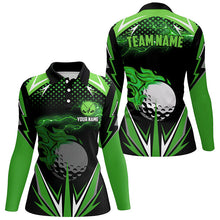Load image into Gallery viewer, Black Womens golf polo shirts custom green fire lightning team golf jerseys, golf attire for ladies NQS7325
