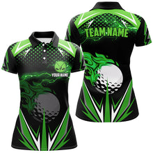 Load image into Gallery viewer, Black Womens golf polo shirts custom green fire lightning team golf jerseys, golf attire for ladies NQS7325