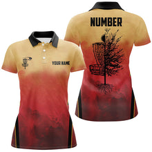 Load image into Gallery viewer, Womens Disc golf polo shirt custom Disc Golf Basket Tree Sunset disc golf jerseys, disc golf shirt NQS6683